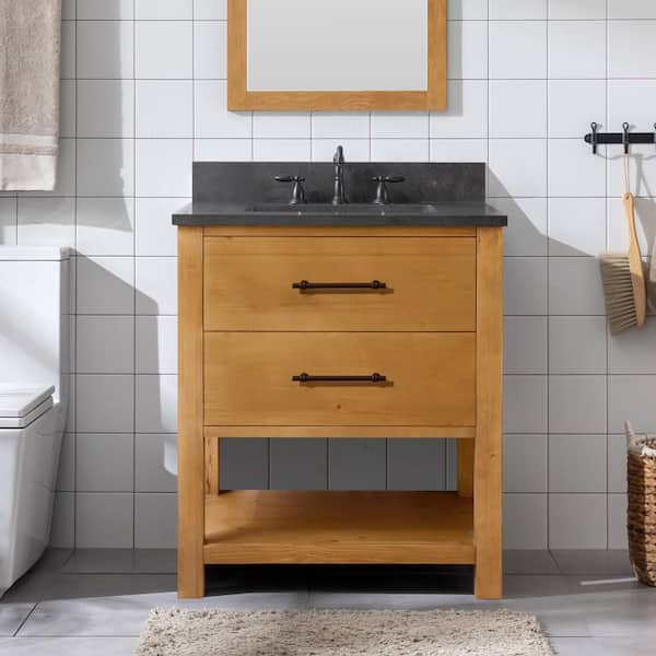 SUDIO Windwood 30 in. W x 22 in. D x 34 in. H Bath Vanity in Natural with Blue Limestone Vanity Top with White Sink