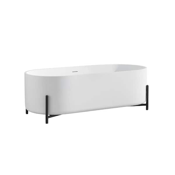 CASAINC 63 in. Soaking Composite Artificial Stone Solid Surface Flatbottom Non-Whirlpool Bathtub in Matte White
