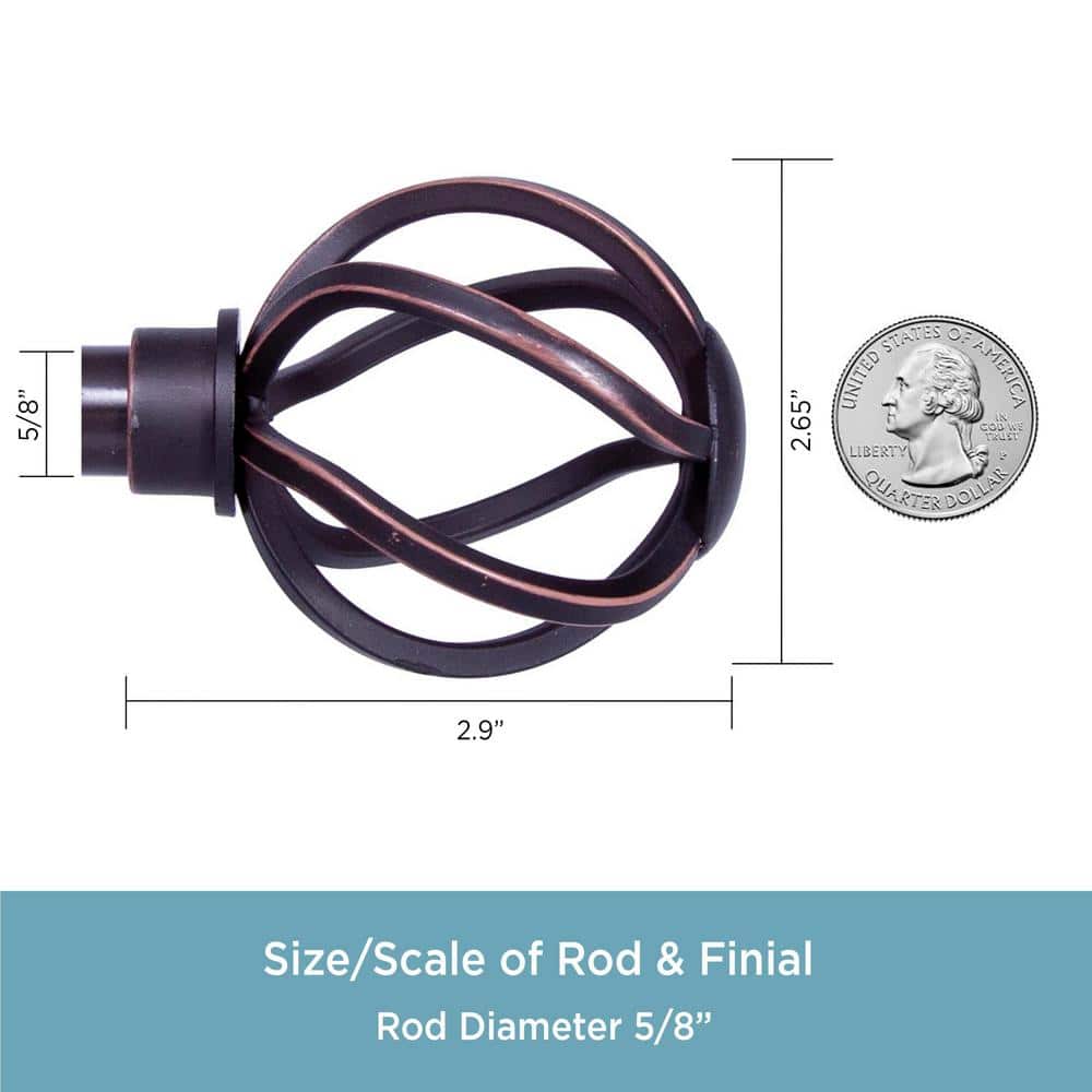 Bronze Adjustable Steel Single Curtain Rod with Openwork Finials