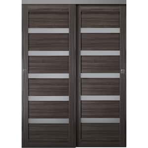 Leora 60 in. x 80 in. Gray Oak Finished Wood Composite Bypass Sliding Door