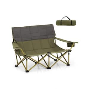 Loveseat Green Oversized Folding Camping Chair with Cup Holders and Thick Padding