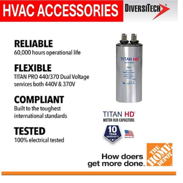 Titan HD 45 MFD, 440-Volt/370-Volt Dual Voltage Round Run Capacitor