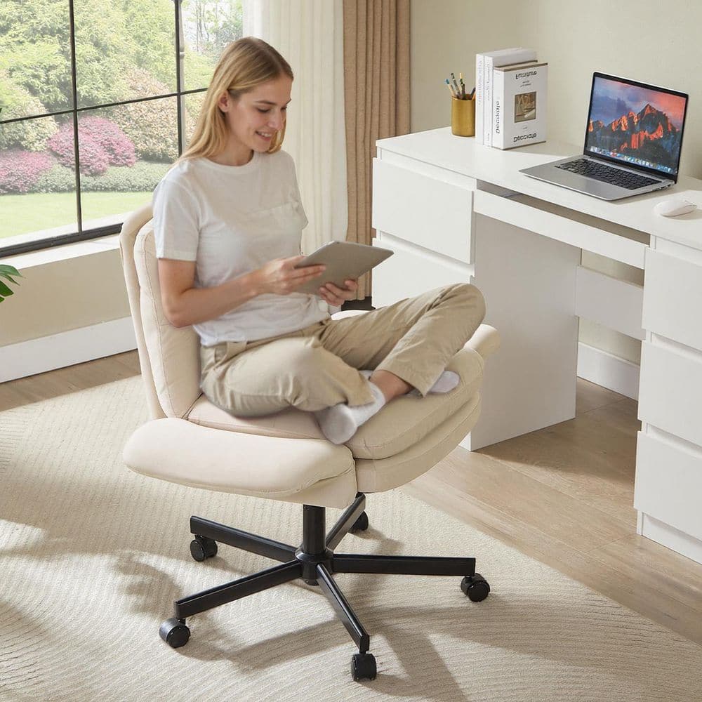 Bestier Velour Thick Cushioned Cross-Legged Office Chair - Beige