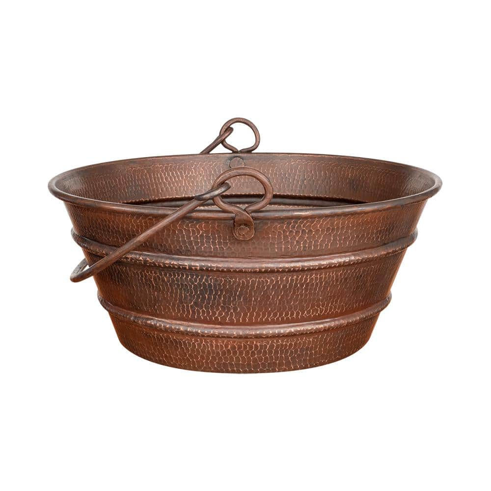 16" Round Hammered Copper Wall-Mount Vessel Sink with Handles
