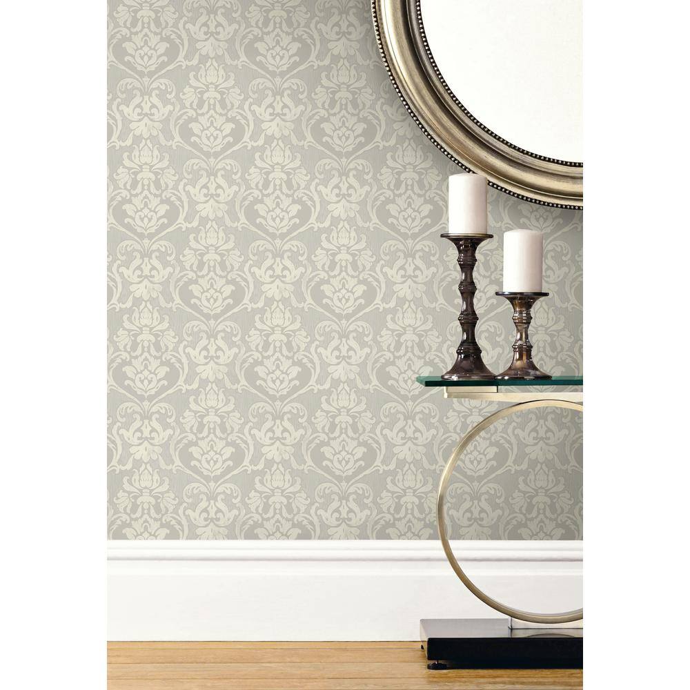Antique Grey Damask Removable Washable Wallpaper Roll