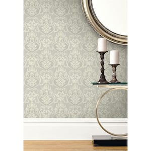 Damask Antique Cream and Gray Paper Non-Pasted Strippable Wallpaper Roll (Cover 56.00 sq. ft.)