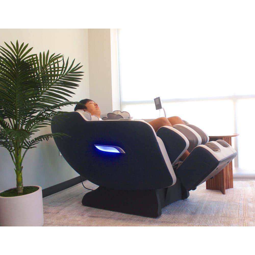 Black and Gray Faux Leather Full Body Massage Chair with Heating and USB Port