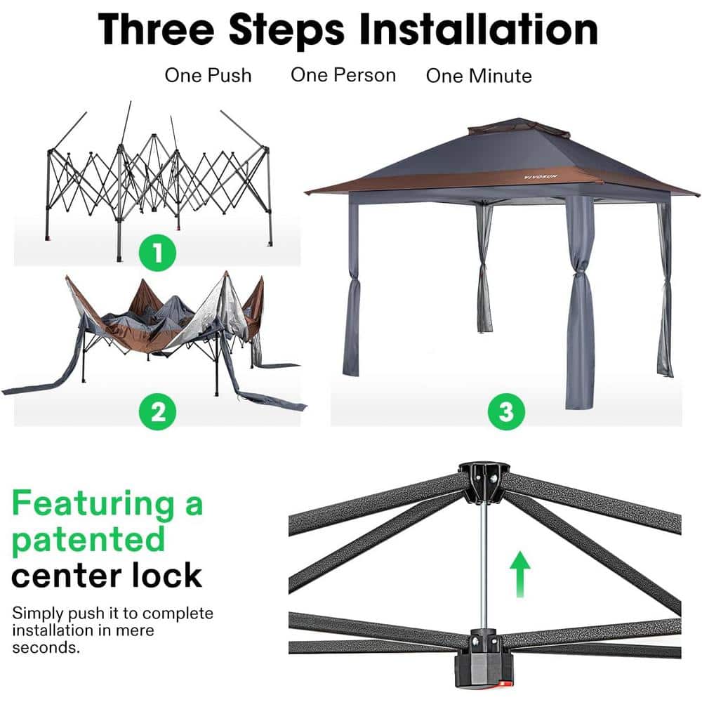 Gray 13' x 13' Pop-Up Canopy Tent with Mosquito Netting