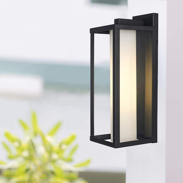 Bel Air Lighting Adler 16 in. 1-Light Black Outdoor Wall Light Fixture with Clear and Frosted Glass
