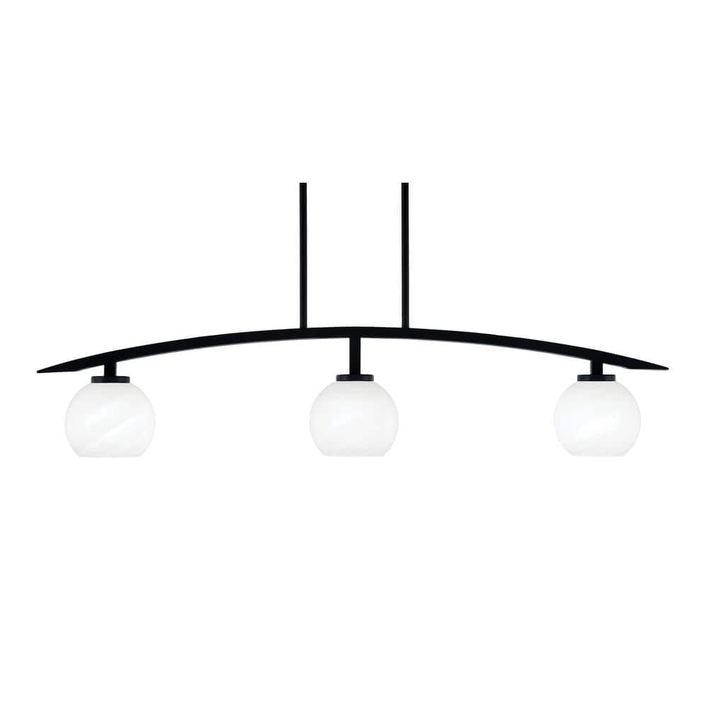 Siena 41 in. 3-Light Matte Black Chandelier with 5.75 in. White Marble Glas