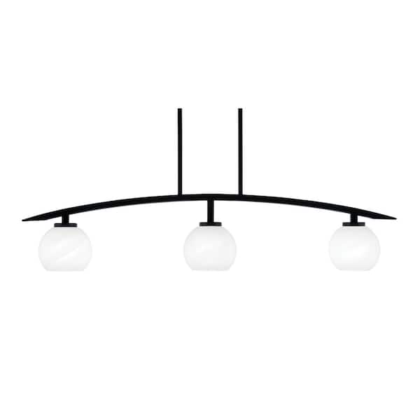 Unbranded Siena 41 in. 3-Light Matte Black Chandelier with 5.75 in. White Marble Glass Shades No Bulbs Included