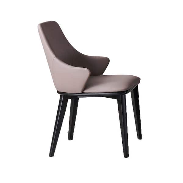 Benjara Beige and Black Faux Leather Wooden Frame Dining Chair (Set of 2)