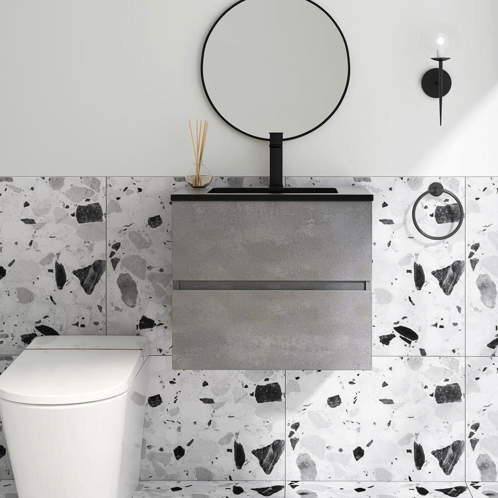 24 in. W x 19 in. D x 21 in. H Wall-Mounted Bathroom Vanity in Cement Grey with Black Quartz Top price history on PriceWatchPro