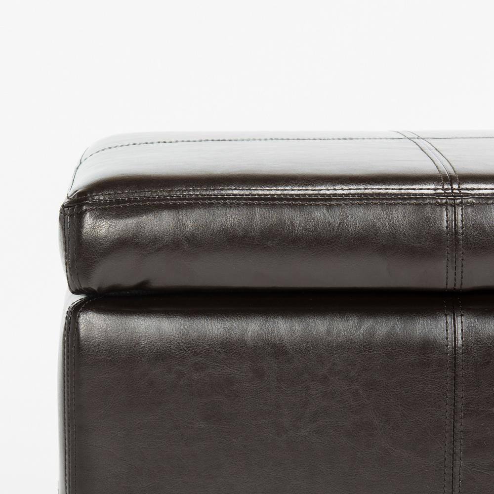 Small Brown Leather Storage Bench with Birch Wood