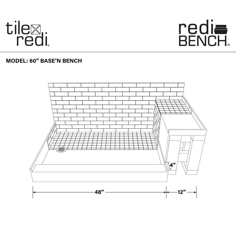 Polished Chrome 36" x 60" Rectangular Shower Base with Integrated Bench