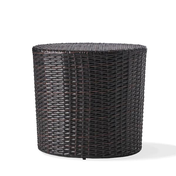 Noble House Alan Multi-Brown Round Faux Rattan Outdoor Side Table