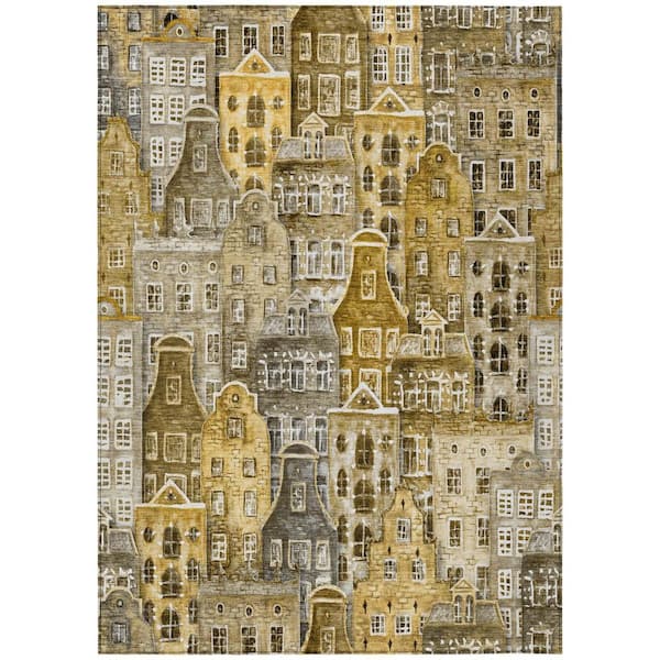 HomeRoots Brown, Taupe, Gold 3 ft. x 5 ft. Woven Geometric Polyester Rectangle Indoor / Outdoor Area Rug