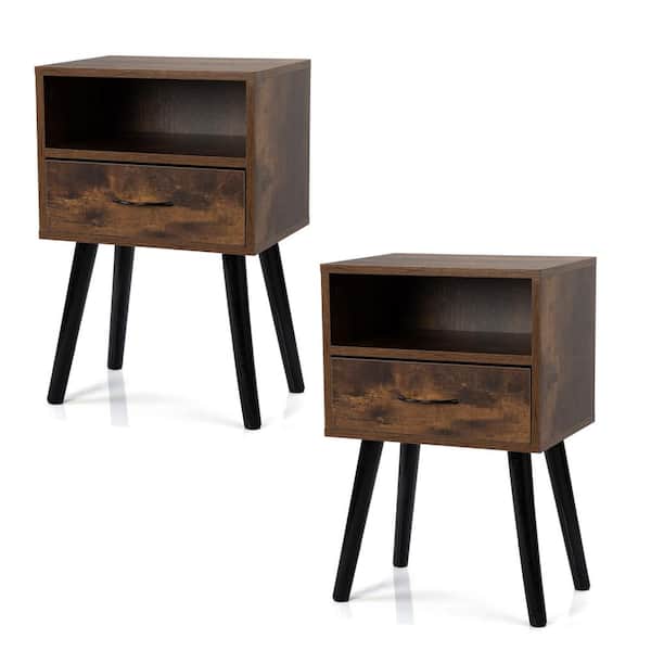 Clihome Double Space Single Drawer Dark Brown Nightstand (Set of 2)