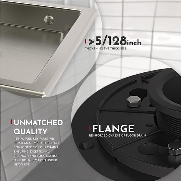 Wudkey 1-Piece 6 in. Stainless Steel Square Shower Floor Drain in