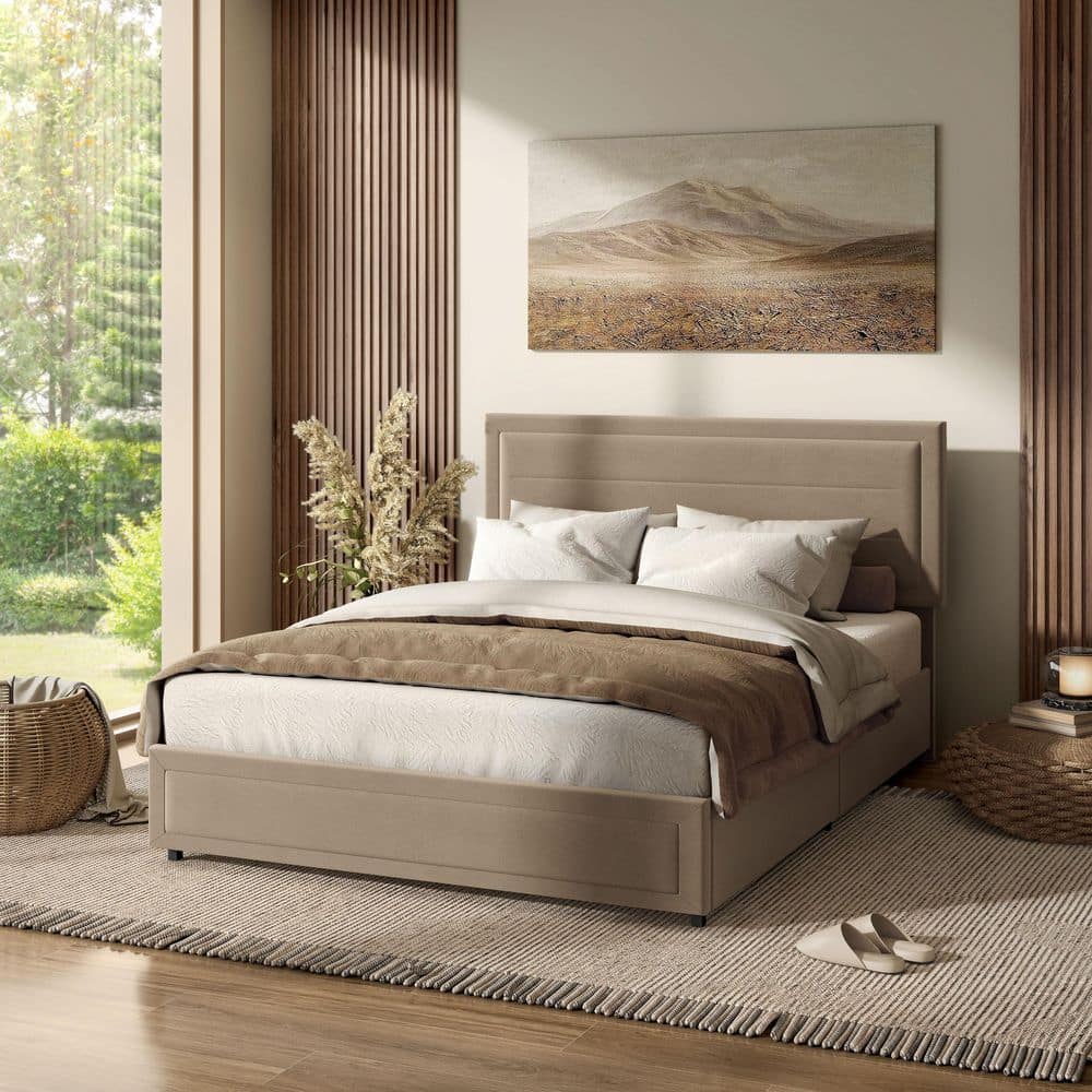 Furniture of America Zorva Full Platform Bed With Storage Drawers, Light Brown Furniture of America Zorva Full Platform Bed With Storage Drawers, Light Brown
