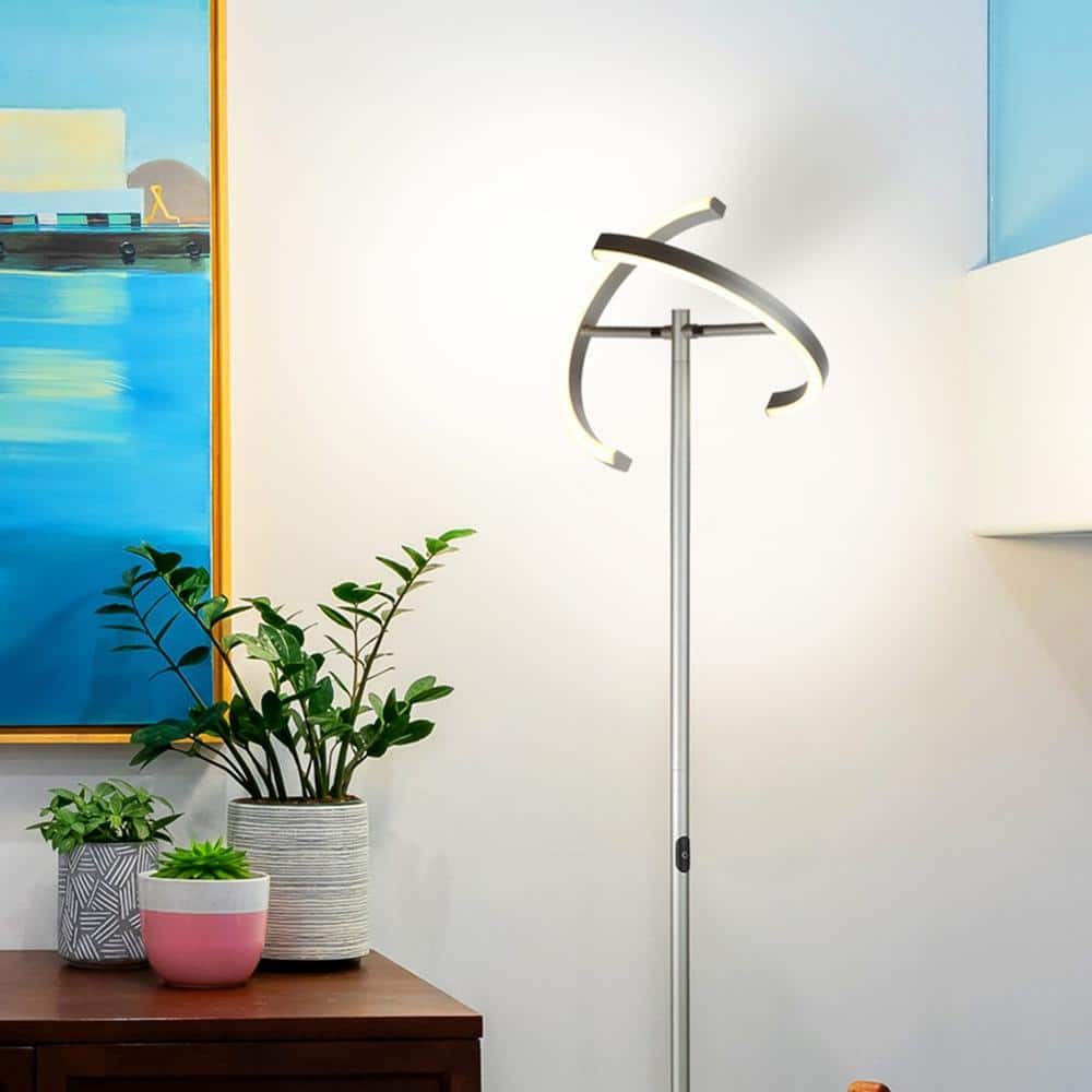 Halo Split Adjustable 72" Silver LED Torchiere Floor Lamp for Kids
