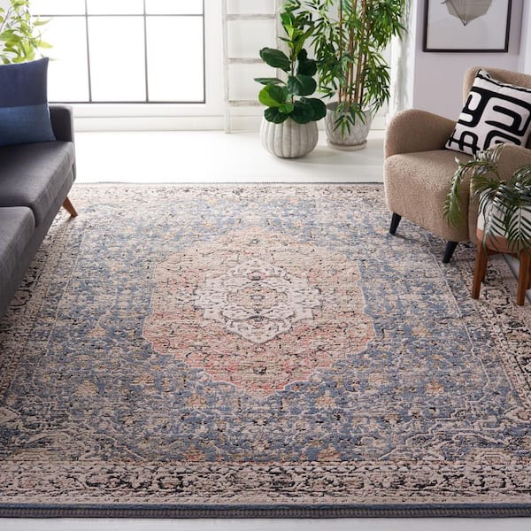 Vivaldi 9 ft. x 12 ft. Blue/Rust Distressed Border Area Rug
