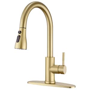 Single Handle Pull Down Sprayer Kitchen Faucet High Arc Stainless Steel Faucet with 3-Function Sprayer in Brushed Gold