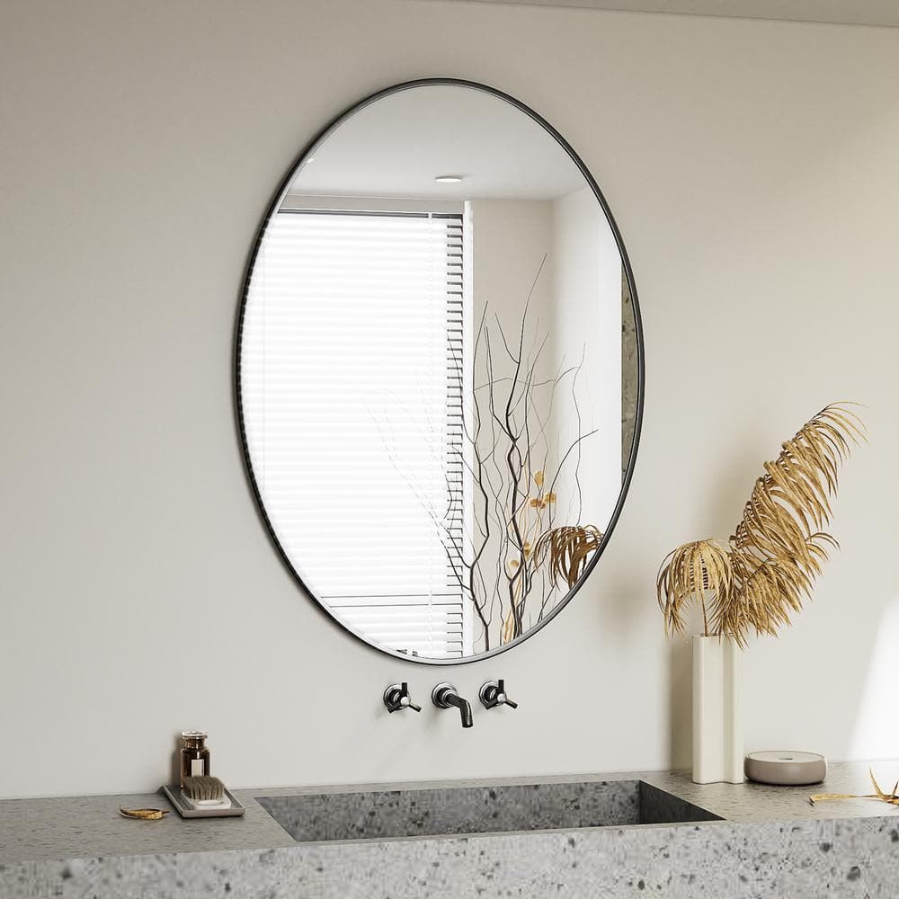 24 in. W x 35.8 in. H Modern Oval Black Aluminum Alloy Framed Bathroom Mirror Wall Mirror price history on PriceWatchPro