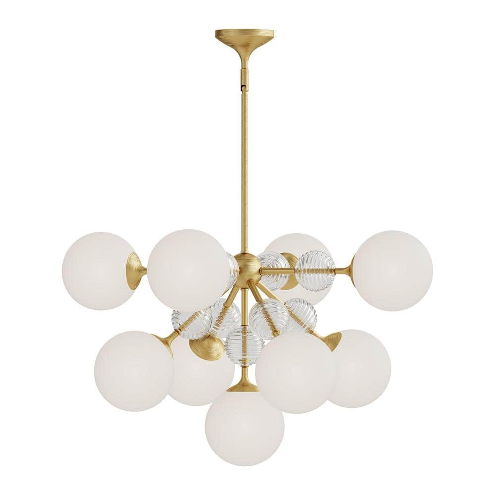 ALORA MOOD Celia 31 in. 9 Light 60-Watt Brushed Gold/Opal Glass ...