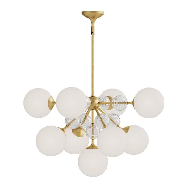 Celia 31 in. 9 Light 60-Watt Brushed Gold/Opal Glass Chandelier