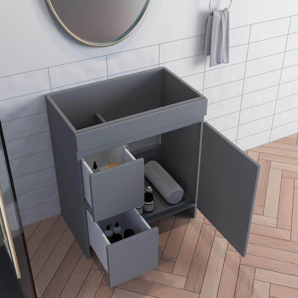 Gray 30" Freestanding Single Bathroom Vanity Base with Soft Close Drawers
