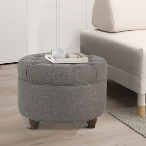 Gray Fabric Round Storage Ottoman Medium