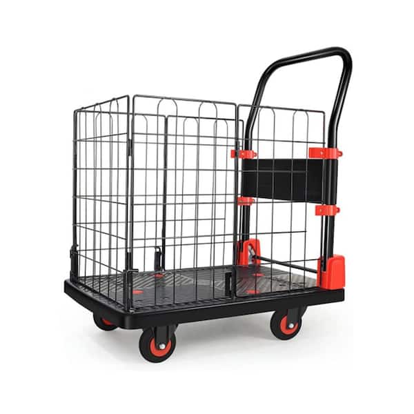 Misopily 10.68 cu. ft. Metal Push Hand Basket Cage Garden Cart Foldable Platform in Black