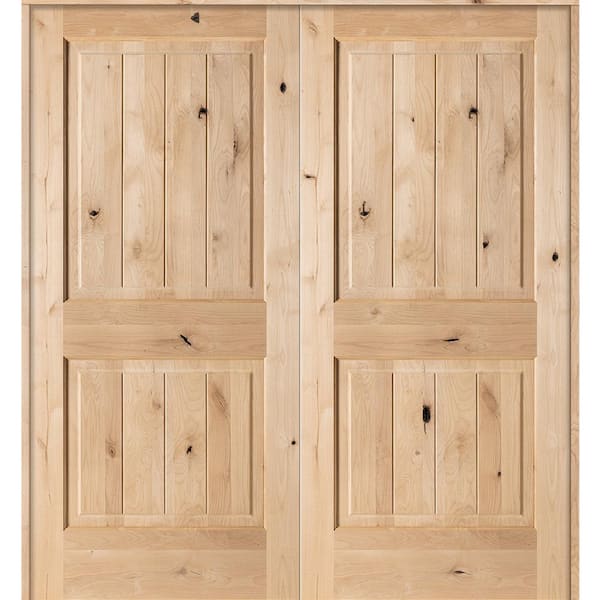 Krosswood Doors 72 in. x 80 in. Rustic Knotty Alder Solid Core Double French Door