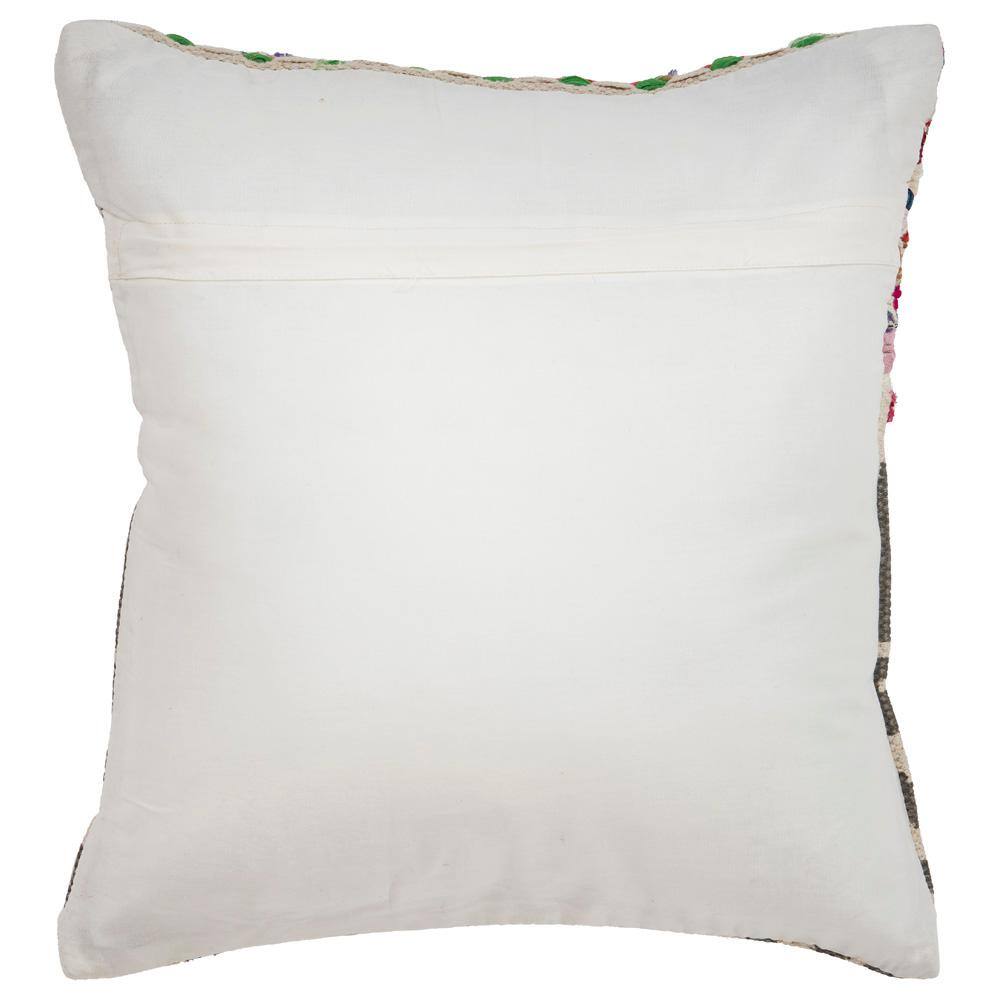 Boho Chic Embroidered Square Throw Pillow 18"x18" in Blue & Beige