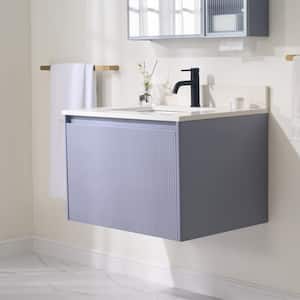 30 in.W x 22 in.D x 20 in H Solid Wood Wall Bath Vanity in Lavender with White Quartz Top,Single Sink,Soft-Close Drawers