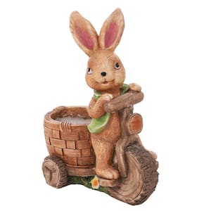 Brown Bunny Rabbit on a Bicycle MgO Planter Composite Decorative Pot