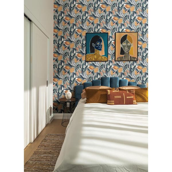 Orange Meyer Teal Citrus Fabric Non-Pasted Matte Wallpaper