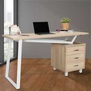 55 in. Rectangular Sand/Gray 3 Drawer Computer Desk with Built-In Storage