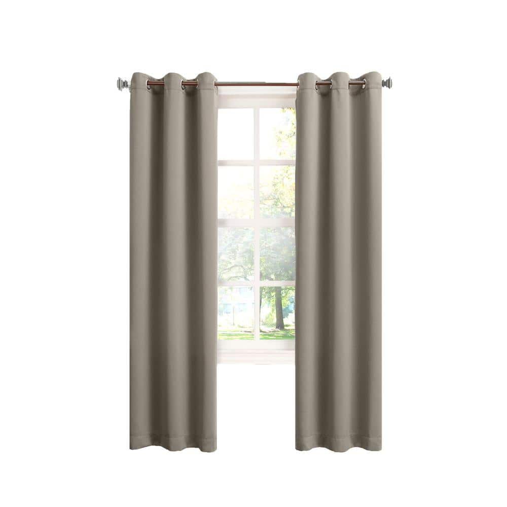 Stone Greige Room Darkening Grommet Top Drapes