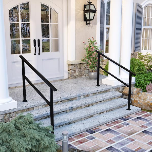 36 in. H x 4.5 ft. W Black Iron Rail Kit Handrails Outdoor Adjustable Exterior Stair Railing Fit 3 or 4 Steps (2-Pack)