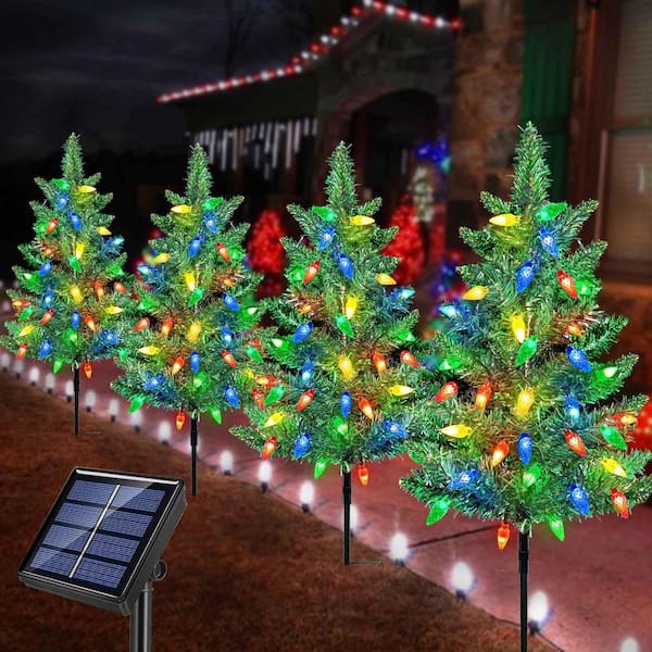 4-Pack Solar Christmas Garden Stake Lights, Waterproof Pathway Lights for Garden, Patio and Yard Decorations