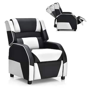 White Faux Leather Upholstery Kids Recliner Gaming Sofa w/Headrest & Footrest