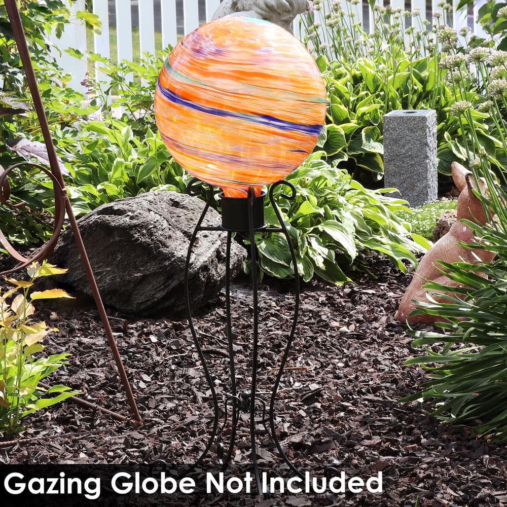 Graceful Curved Black Steel Outdoor Gazing Globe Stand