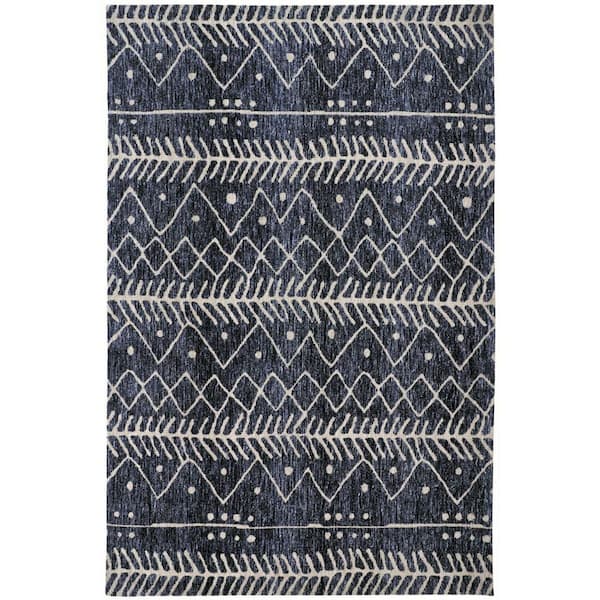 4 ft. x 6 ft. Blue, Ivory Striped Area Rug