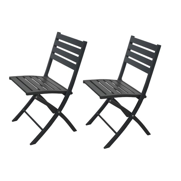 ITOPFOX Indoor Gray Folding Aluminum Outdoor Dining Chair in Gray Color Set of 2 Chairs Patio Dining Chairs