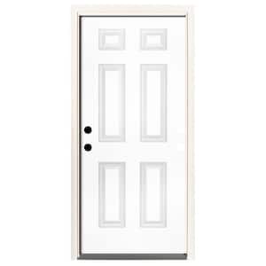 30 in. x 80 in. Element Series 6-Panel White Primed Steel Prehung Front Door Right-Hand Inswing with 6-9/16 in. Frame