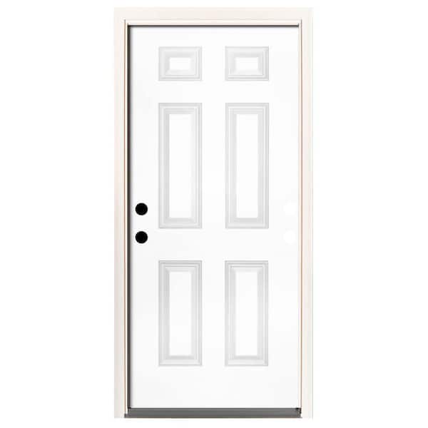 Steves & Sons 30 in. x 80 in. Element Series 6-Panel White Primed Steel Prehung Front Door Right-Hand Inswing with 6-9/16 in. Frame