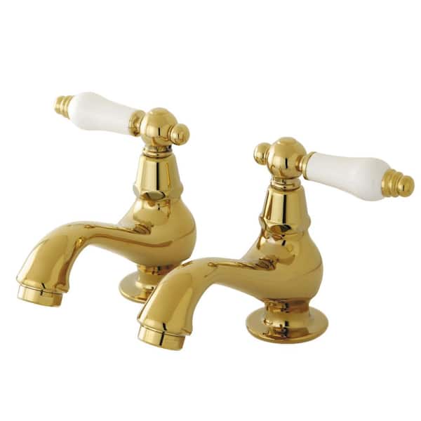 Kingston Brass Heritage Old-Fashion Basin Tap 4 in. Centerset Double Handle Bathroom Faucet in Polished Brass