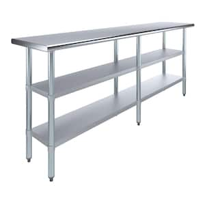 18 in. x 84 in. Stainless Steel Kitchen Utility Table with 2 Adjustable Shelves Metal Prep Table